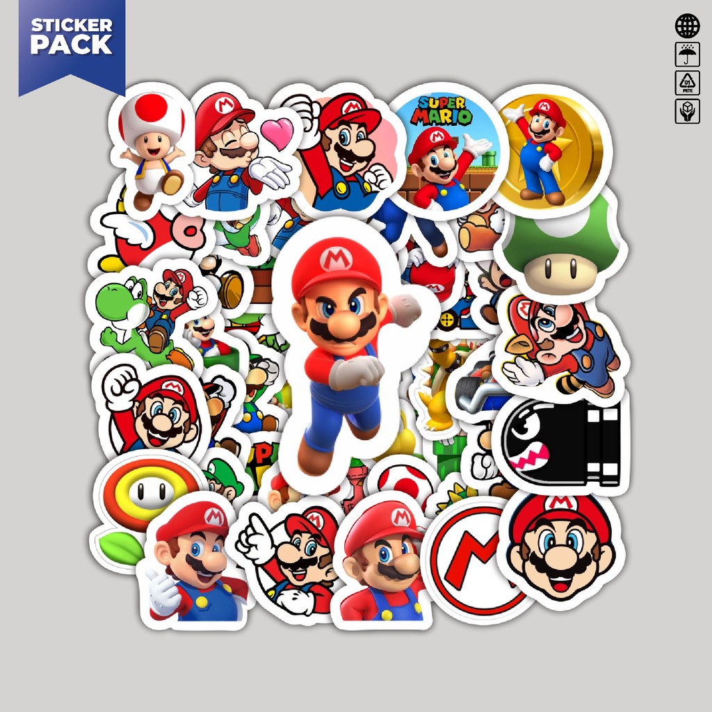 

[100PCS]Stiker Pack Stiker Kartun Games Super Mario Bros V2 Aesthetic Vinyl Anti Air Dekorasi Sticker Laptop Buku Journal Koper Helm Casing HP Gitar Helm Skateboard