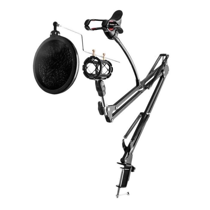 [BERGARANSI] Harga Promo Bracket Arm Stand Mic Meja Condenser Microphone with Phone Stand Holder Rec