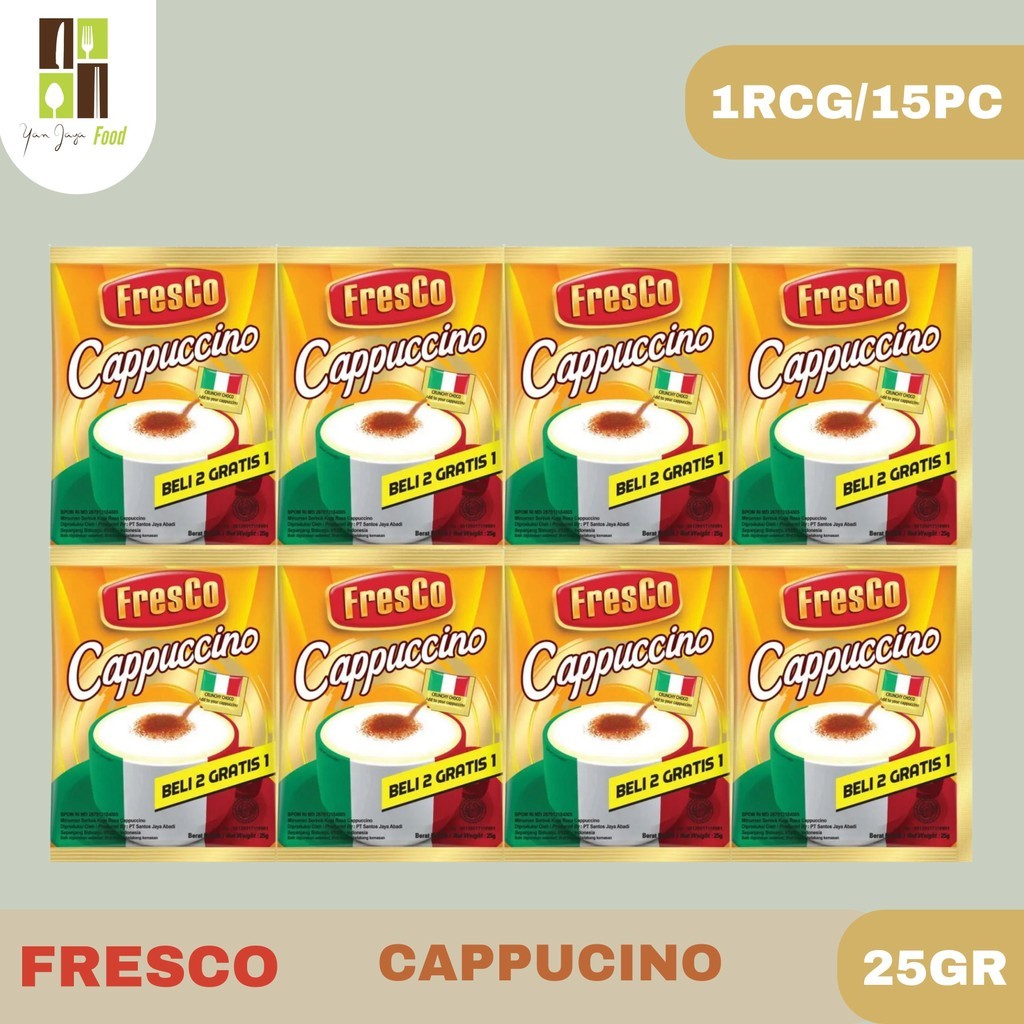 

Fresco Cappucino 25g - 1 RCG /15PCS / Kopi Cappucino / Capucino / Coffe / Kopi Instan / Kopi Bubuk / Kopi Seduh
