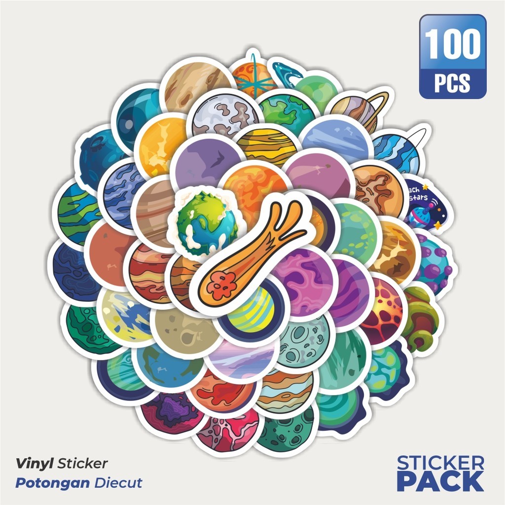 

Stiker Vinyl Stiker Planet Luar Angkasa Waterproof Aesthetic- Untuk Laptop, Motor, dan Helm - Paper Stationery Pack