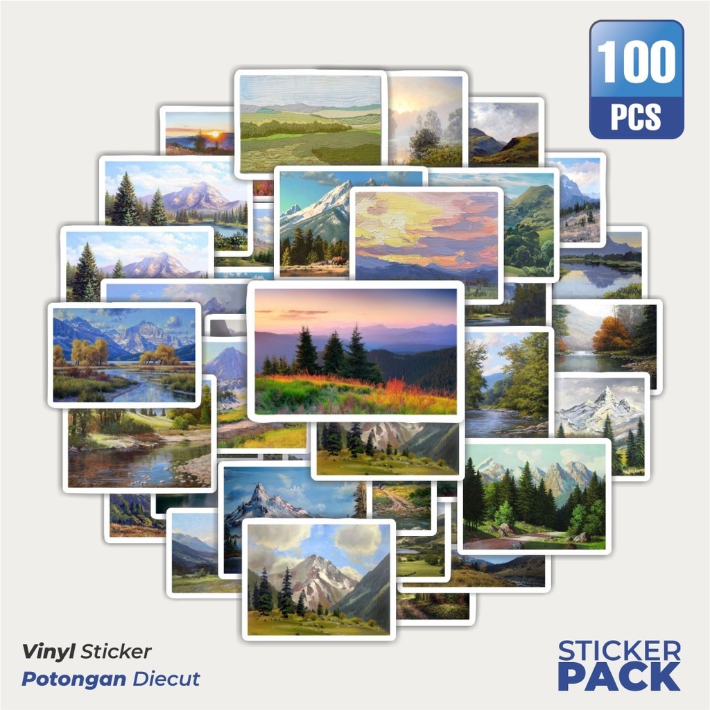 

Stiker Vinyl Stiker INS Landscape Oil Painting Waterproof Aesthetic- Untuk Laptop, Motor, dan Helm - Paper Stationery Pack