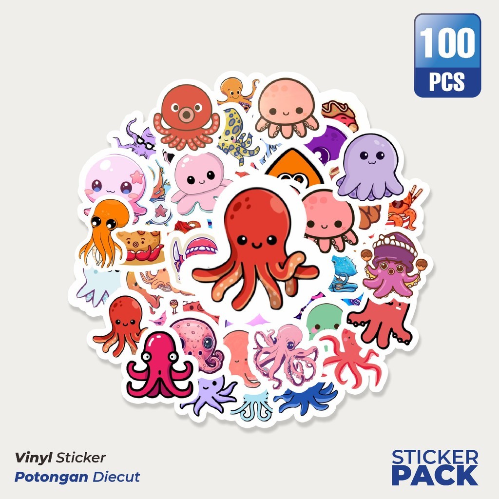 

MURAH 100 PCS Stiker Baby Octopus [Gurita] Waterproof Aesthetic- Untuk Laptop, Motor, dan Helm - Paper Stationery Pack
