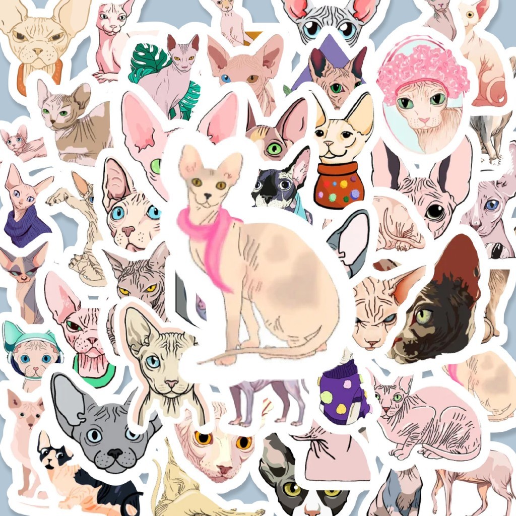 

100PCS Lucu Stiker Hewan Kucing Sphinx Stiker Aesthetic Stiker Anti Air Stikers Berperekat Waterproof sticker decal buat Motor Helm Buku Journal Koper Casing HP Laptop Botol Minum Hadiah anak