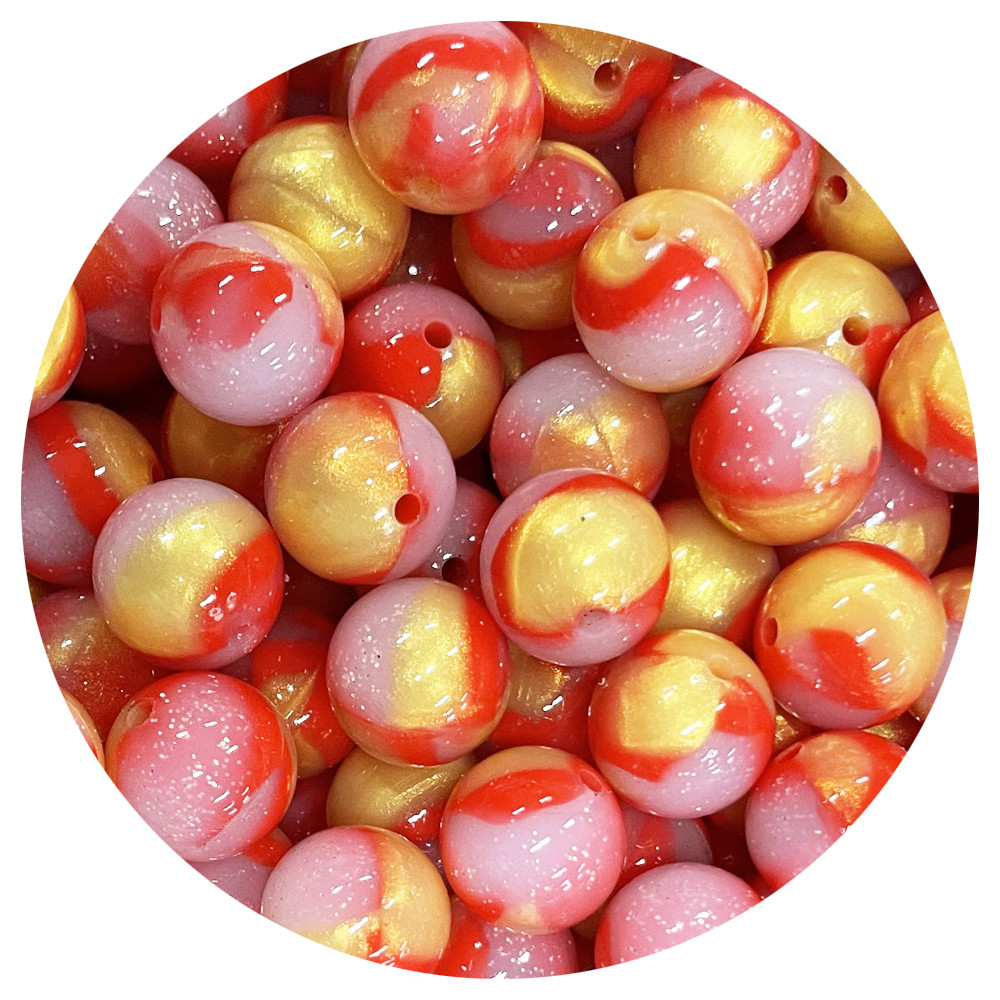

New Arrival 20Pcs 15mm Shimmer Silicone Beads Tie-dye Baby Colorful Glossy Shiny Round Looose Bead For Pens Making Jewelry