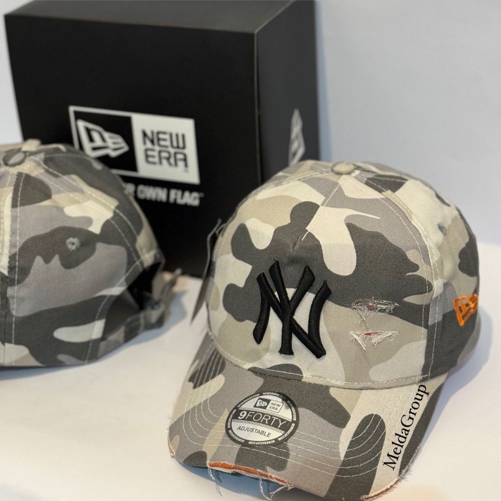 Topi Camouflage NY Ripped Sobek Loreng Pria Full Tag Distro Premium Topi Camo Loreng Army