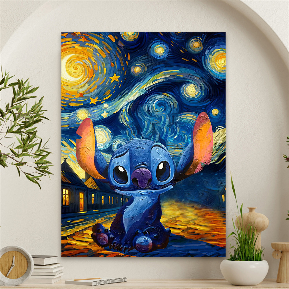 

Donald Duck Starry Night Canvas Poster Mickey Mouse Starry Night Print Canvas Painting Stitch Art Home Decoration