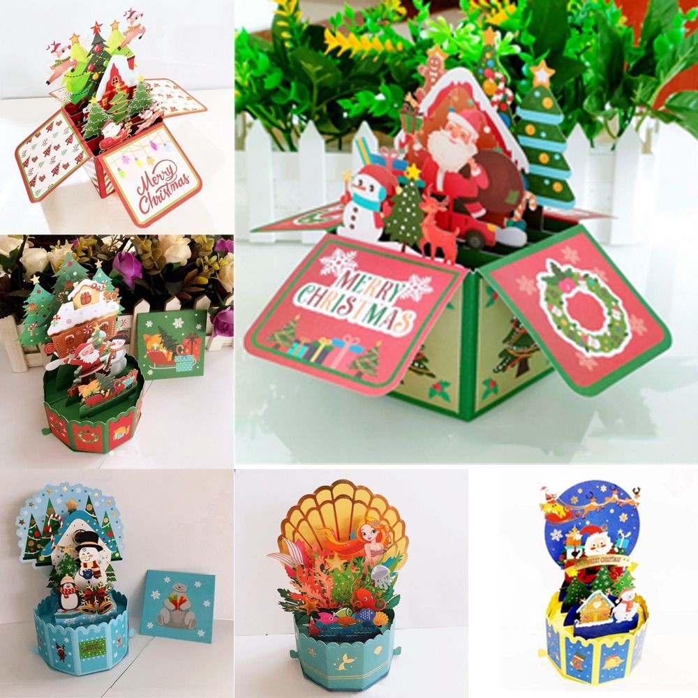 

3D Pop Up Greeting Cards Merry Cards New Year Greeting Cards Blessing Postcard Swan Mermaid Thank You Cards Decor Gift