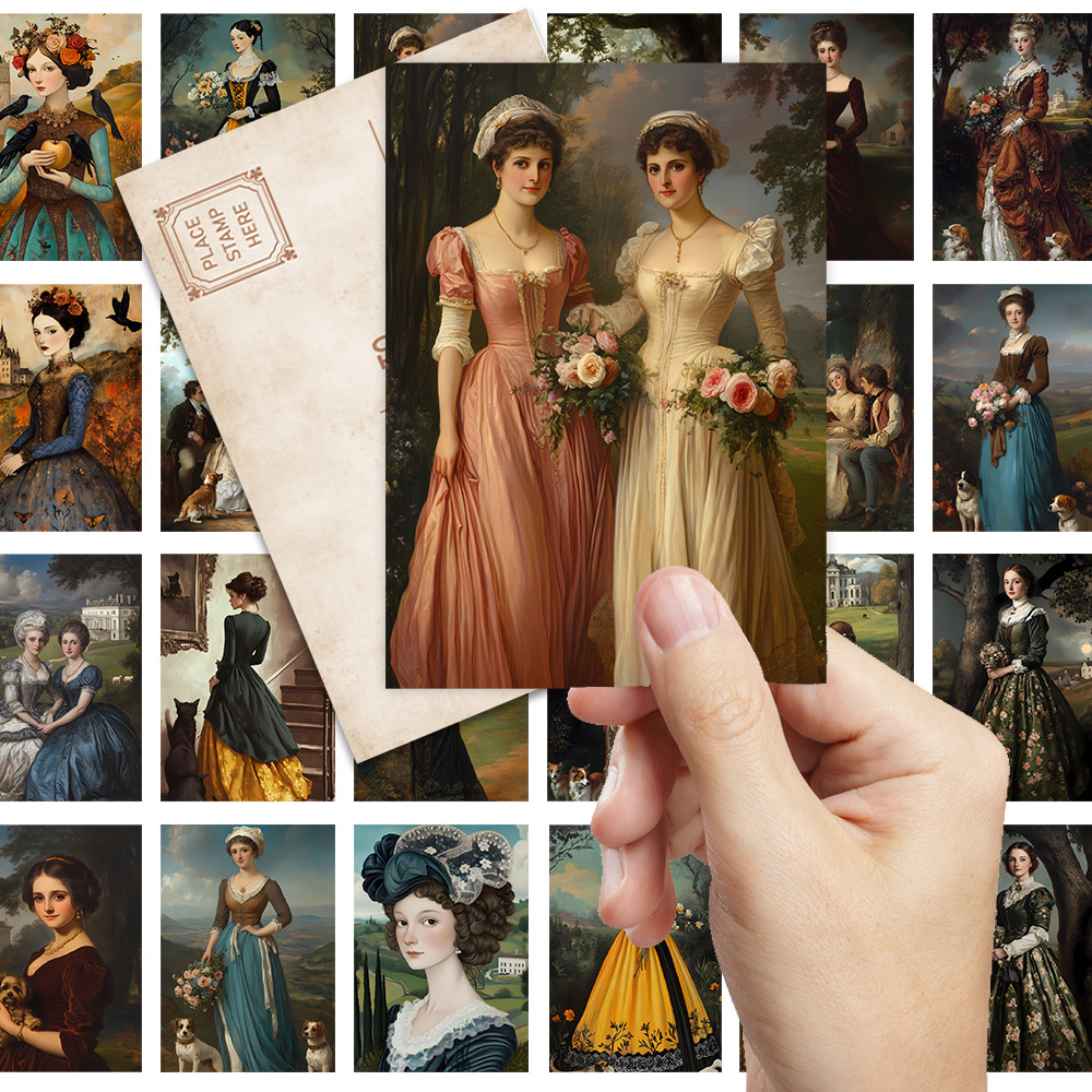 

32pcs, vintage medieval female portrait postcards, perfect for birthday/anniversary gifts, suitable for collection, gifting, and