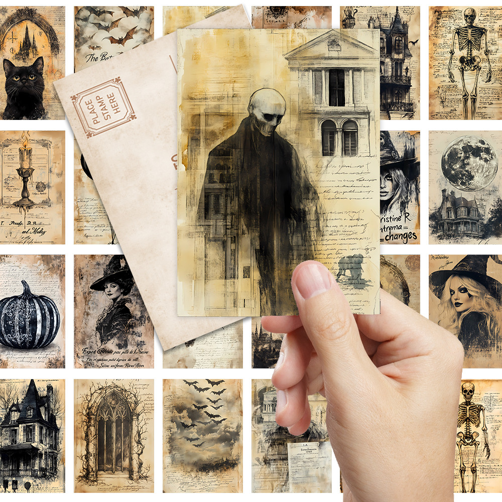 

32pcs, vintage horror postcards, Halloween, skeletons, wolves, birthday/anniversary gifts, collectible, giftable, and mailable