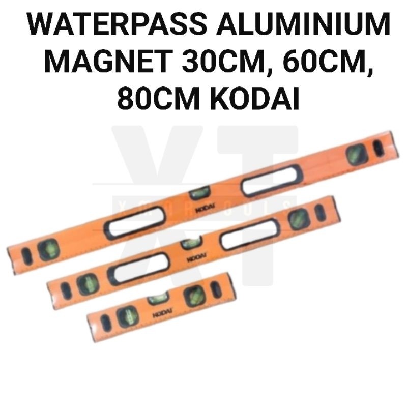 Waterpass Aluminium Magnet / Penggaris / Spirit Level Waterpass Kodai 30 cm / 60 cm / 80 cm