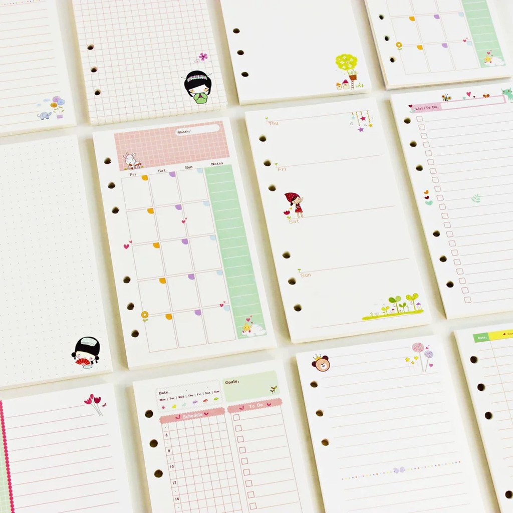 

45 Sheets Kawaii A5 A6 Loose Leaf Notebook Paper Refill Spiral Binder Index Inner Pages Monthly Weekly Daily Planner Agenda