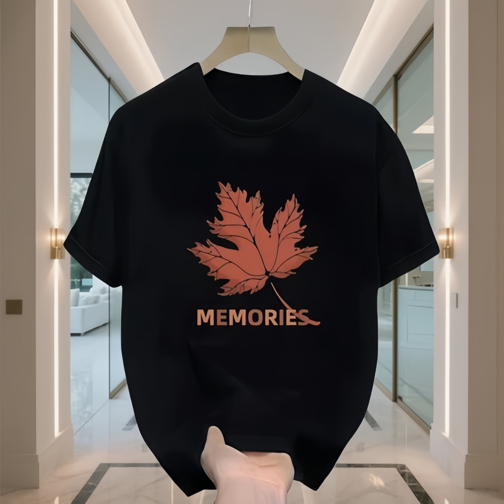 KOAS BARU  100% Katun T - Shirt Kaos Pria | Desain Motif Daun Maple Trendy & Modis | Unisex