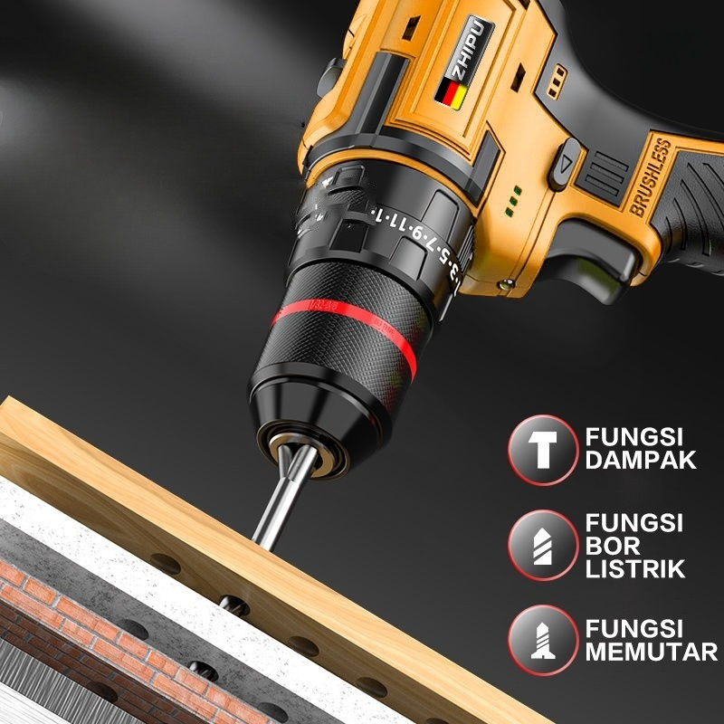 Bor listrik tanpa kabel brushless Cordless Screwdriver 16.8V  bor baterai bor tanpa kabel Obeng bor 