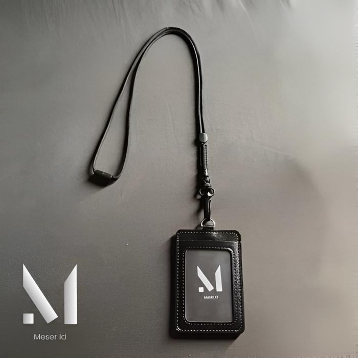 

￼Lanyard Id Card Paracord 4mm 550 lbs Card Holder 2 Slot Kartu Sintetis gantungan card tactical lanyard name tag Tali - Hitam