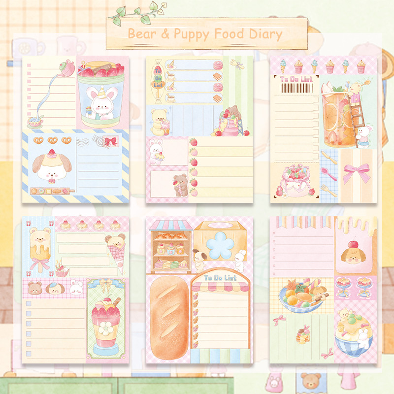 

50pcs Food Diary Notes Lovely Korean Original Cartoon Ins Patchwork Message Decoration Memo Material