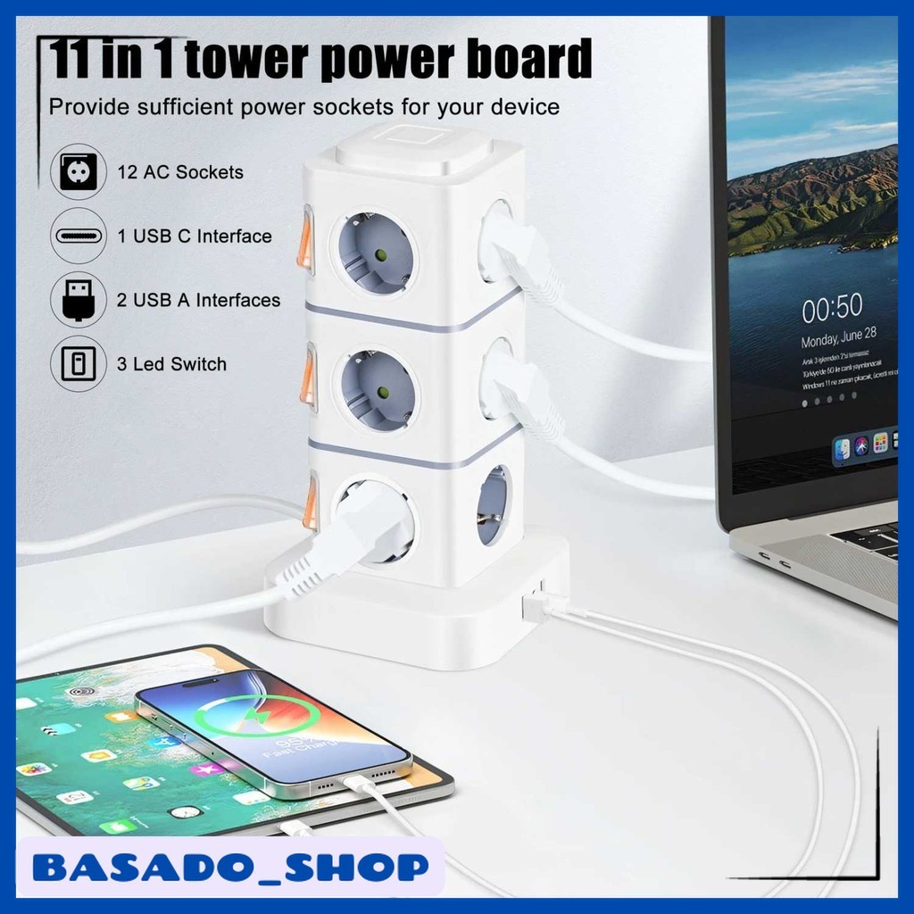 Stop Kontak Power Socket Strip Tower Colokan Listrik 2500W - NN812