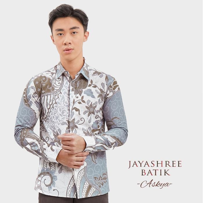 [New Collection] JAYASHREE - Batik Slimfit Askya Brown Kemeja Batik Pria Lengan Panjang - Baju Kerah