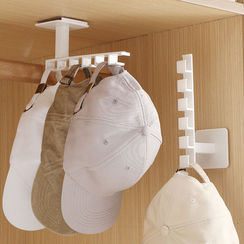 

Houseeker 6 Hooks Hat Holder L Shaped Baseball Cap Storage Rack Wall Mount Hat Belt Organizer Hooks
