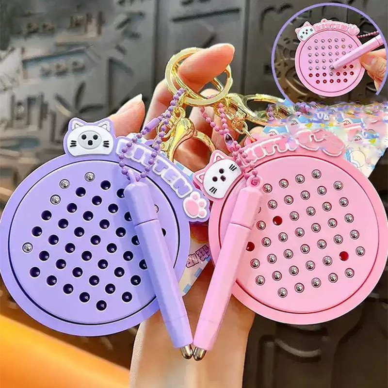 

Funny Magnetic Steel Ball Drawing Board for Kids Travel Toys Keychain Cartoon Magnetic Board forChildren School Bag Pendant Gift