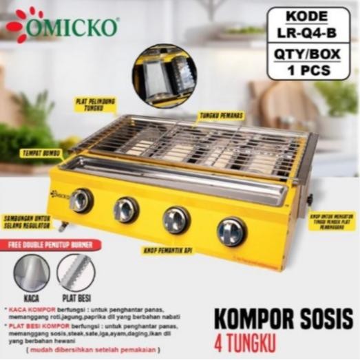 OMICKO Kompor Sosis Bakar / Kompor Panggang 2, 3, 4 Tungku - LR-Q4 (4 Tungku)