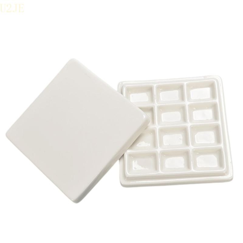 

U2JE 12 Grids Ceramic Mixing Tray Ceramic Mixing Palette Watercolor Paint Palette for Gouache Oil Acrylic Painting