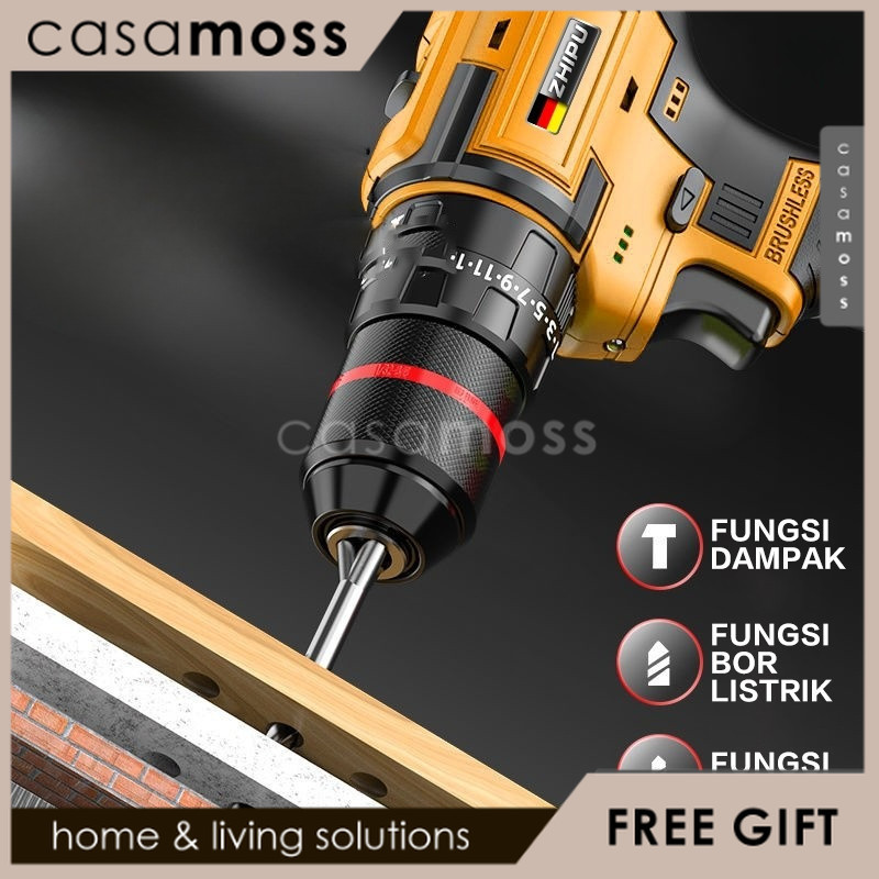 Bor listrik tanpa kabel brushless Cordless Screwdriver 16.8V  bor baterai bor tanpa kabel Obeng bor 