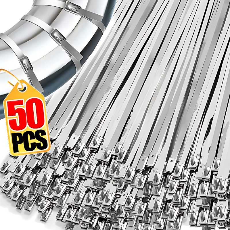 

50/10Pcs Stainless Steel Cable Ties Heavy Duty Metal Zip Ties Strap for Exhaust Wrap Multi-Purpose Self-locking Fastening Ring
