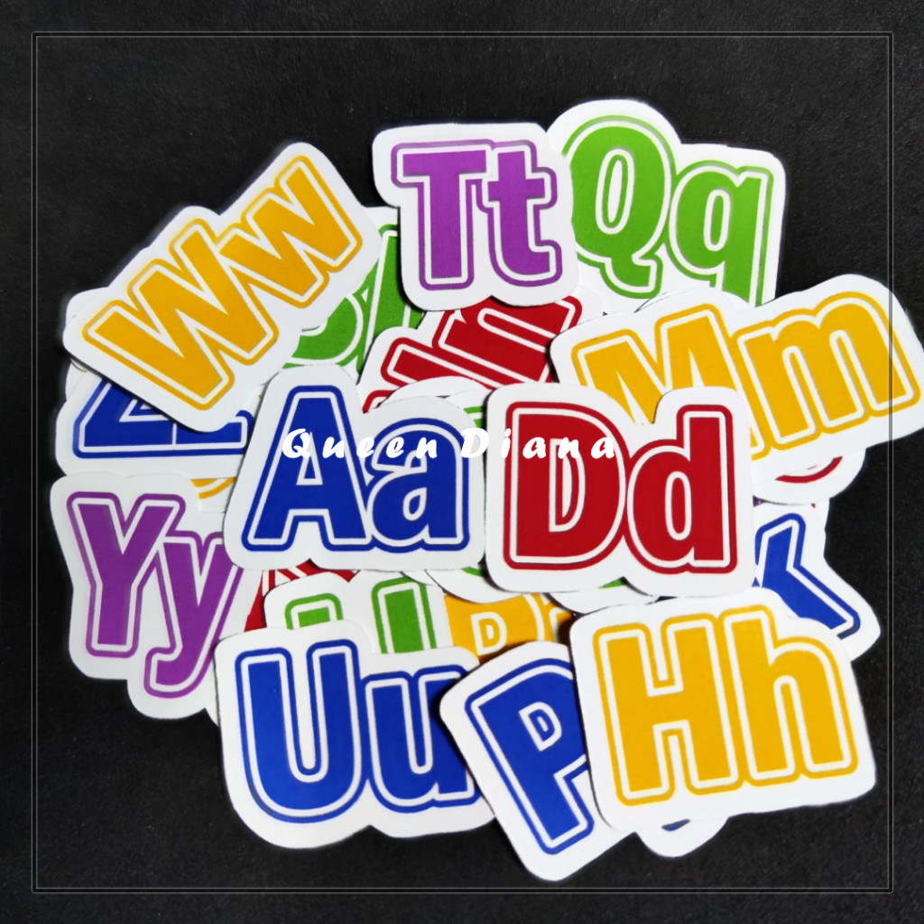 

STIKER HURUF ALFABET KOMBINASI STIKER PRINTING MURAH HURUF ABJAD BESAR DAN KECIL WARNA WARNI ISI 26 PCS LENGKAP