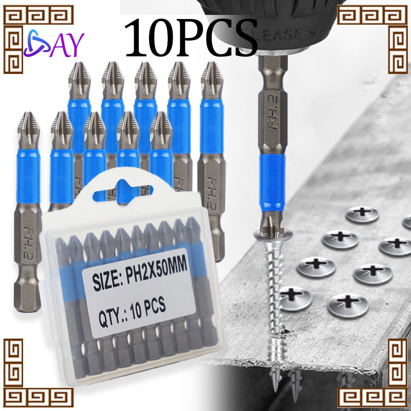 10pcs Mata Obeng Bor/5mm Non Slip Ph2/ Mata Bor Obeng/Elektrik Hex Shank/  Anti Slip Kualitas Tinggi