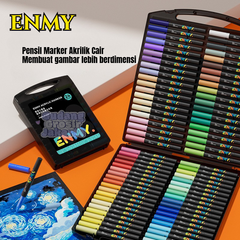 

New ENMY- 24/60 Warna Marker Cair Akrilik 1 Set Spidol Untuk Sketsa Pewarnaan DIY Spidol MenggambarPremium