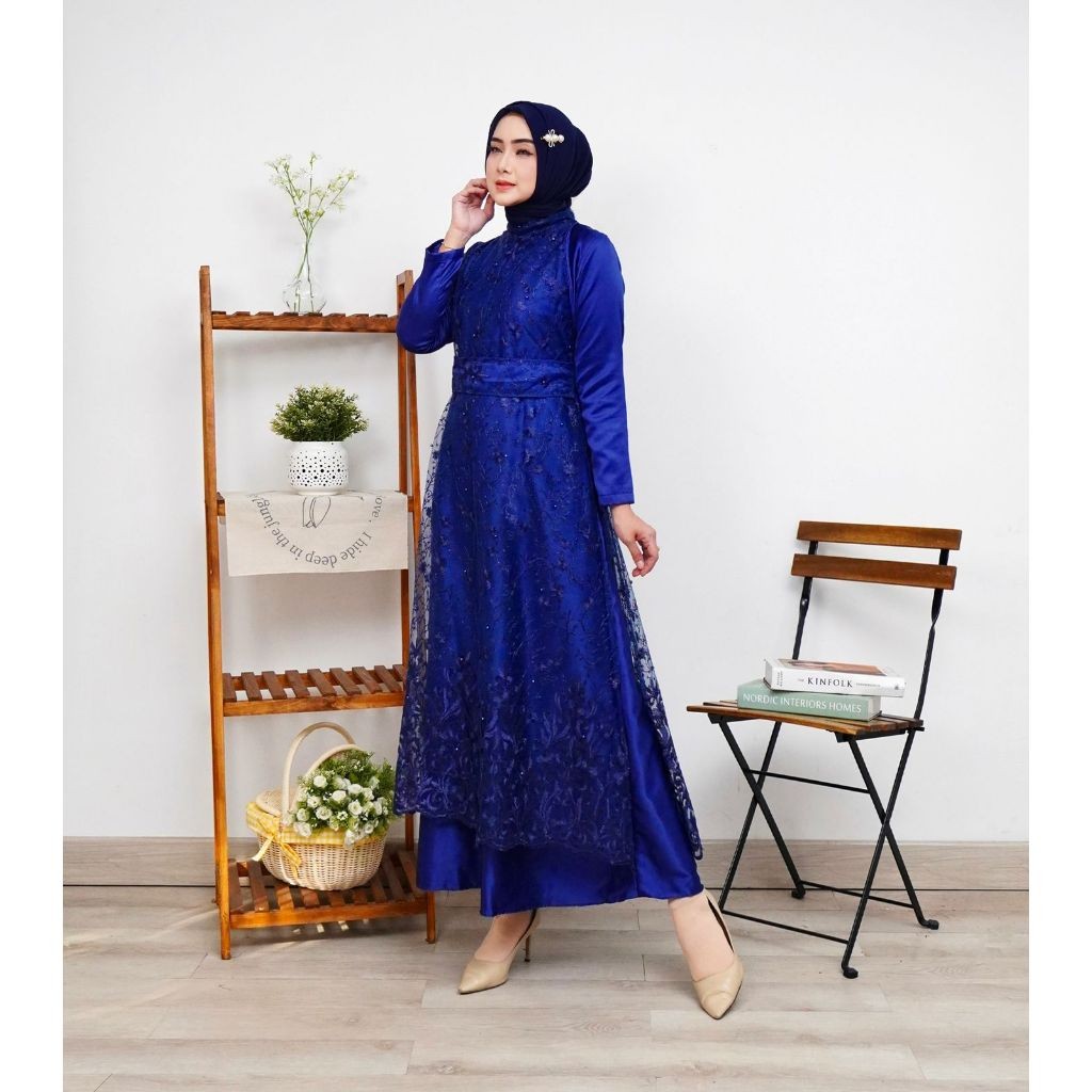 2IN1 THALITA DRESS INNER + OUTER BRUKAT TILLE PREMIUM / FREE BELT / SET GAMIS MAXI DRESS KONDANGAN P