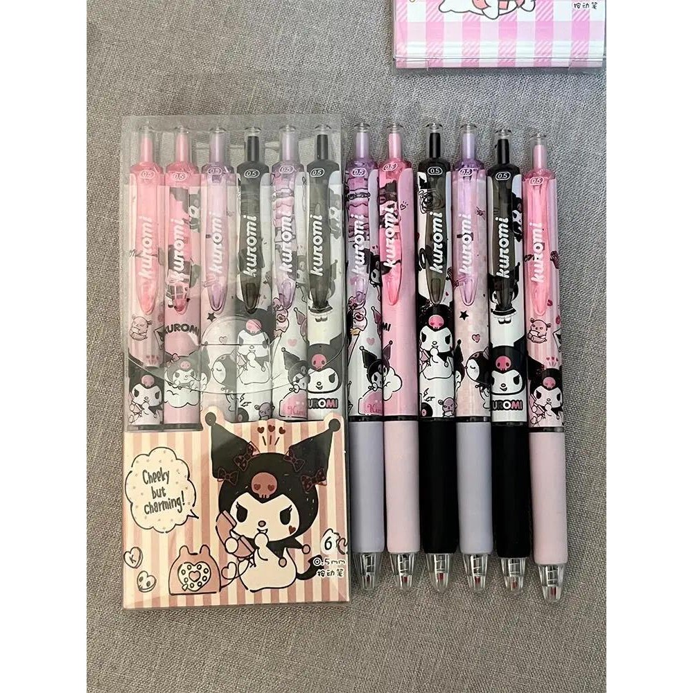 

MINISO 6Pcs Sanrio Gel Pen Hello Kitty Cartoon Kuromi ST Quick Drying Black 0.5mm Press The Ballpoint Pen Learning Stationery