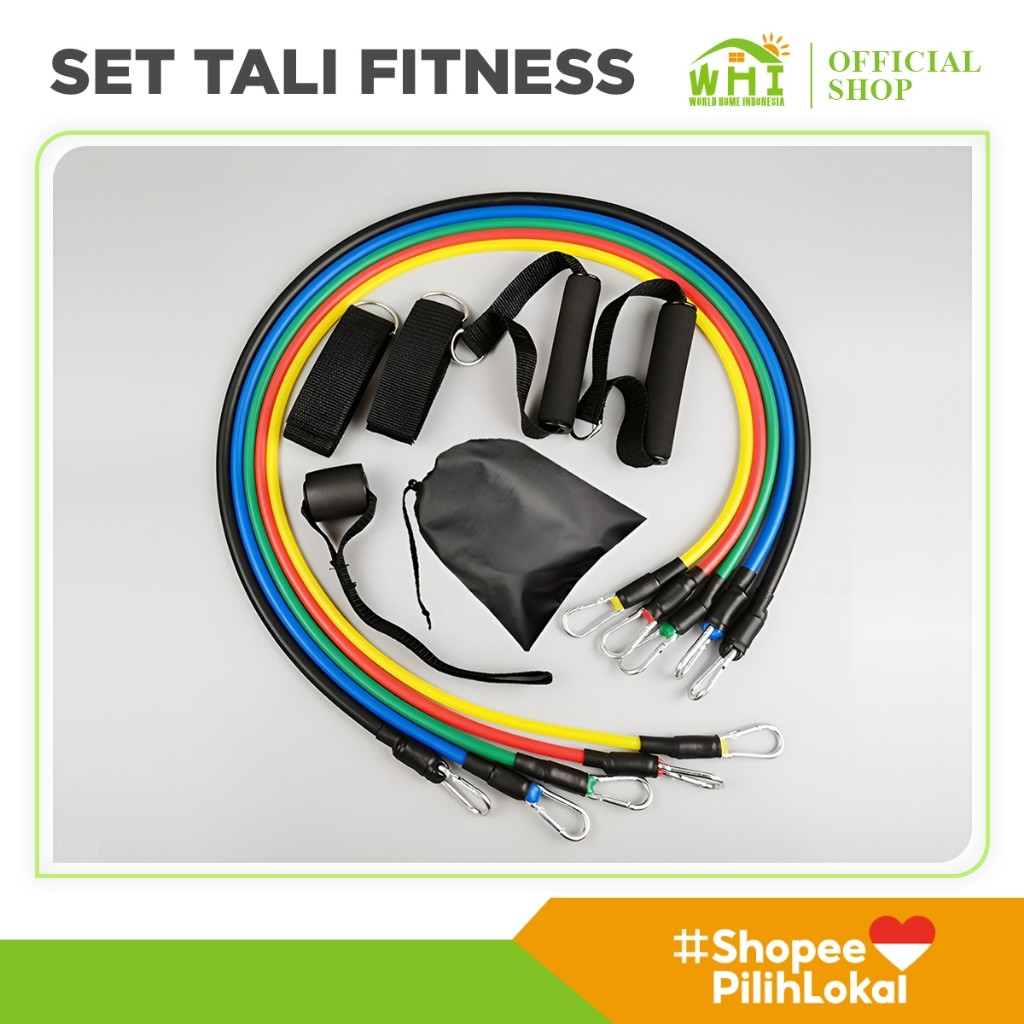World Home Resistance Band 11 in 1 Karet Gym Alat Workout Alat Olahraga Karet Olahraga Gym Rumahan