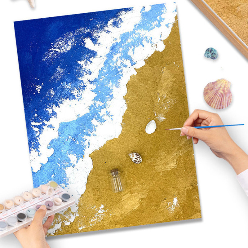 

DIY Textured Seascape Painting Ocean Waves Oil Poster Modern Impressionism Painting Children Handmade Gift Wall Art Decoration