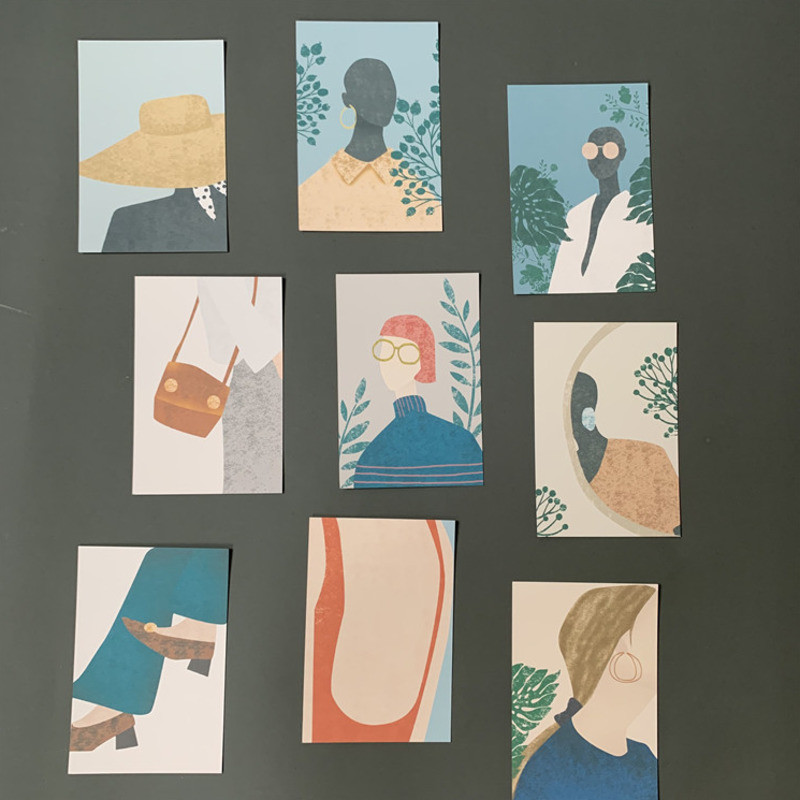 

9pcs Modern Girl Art Decoration Card Abstract Postcard Small Painting Poster DIY Room Wall Sticker Photo Props Stationery Gift