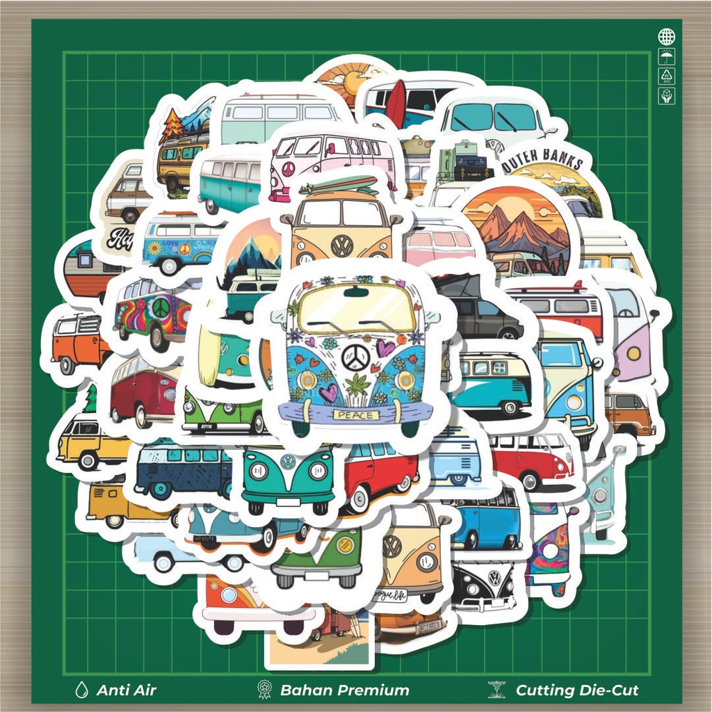 

HOT 50 PCS STIKER Stiker Camper Van [Mobil Van Berkemah] Stiker Fashion Cars Decal Dingin Kartu Album Custom Vinyl Anti Air- Sticker Aesthetic Buku Journal Koper Casing HP Tablet Laptop Helm Motor Botol Minum