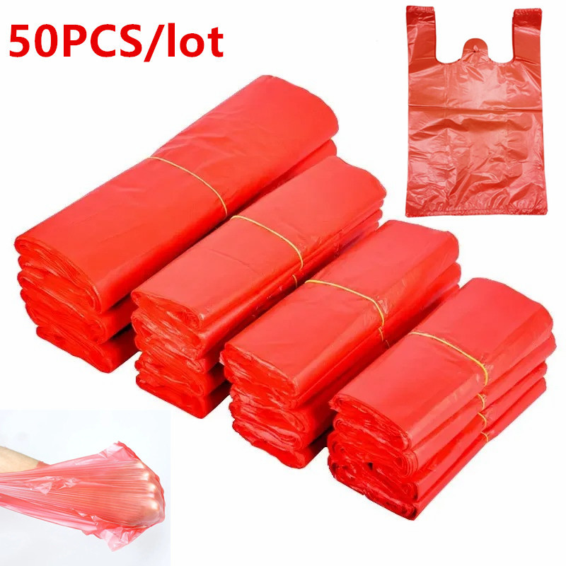 

50pcs Plastic Bag Thicken with Handle Wedding Party Candy Gift Bag Supermarket Shopping Kitchen Storage Clean Garbage Bag
