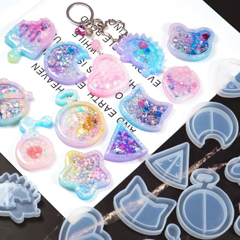 

DIY Flowing Sand Keychain Resin Silicone Mold Love Star Moon Cat Jewelry Pendant Epoxy Mold Jewelry Handmade