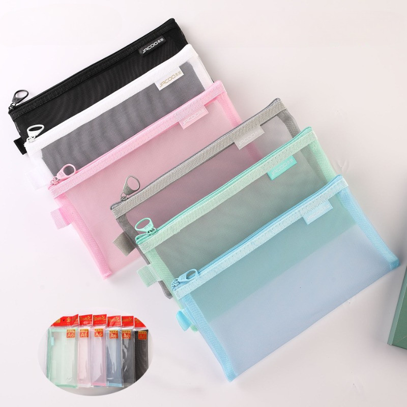

Portable Pencil Case for StudentsTransparent Nylon Mesh Storage Bag A6 Bill Bag Korean Stationery School Supplies