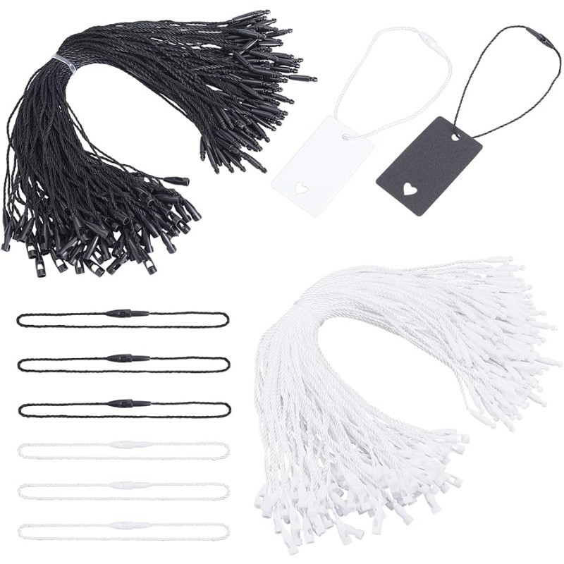 

600pcs Nylon Hang Tag String Black White Price Tag String 9.4" Snap Lock Pin Loop Fastener Hook Ties for Exquisite Store