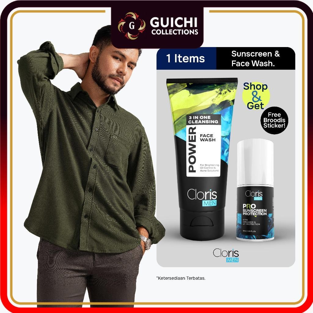 Sale [Broodis x Clorismen] Broodis Kemeja Pria Pique GENTLY Olive Lengan Panjang