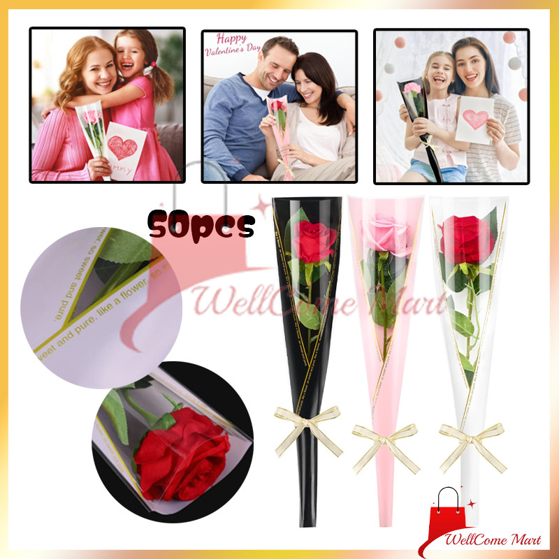 

50pcs Flower Wrapping Plastik Mini Buket Mawar / Plastik Bungkus Bunga Artificial Ecer