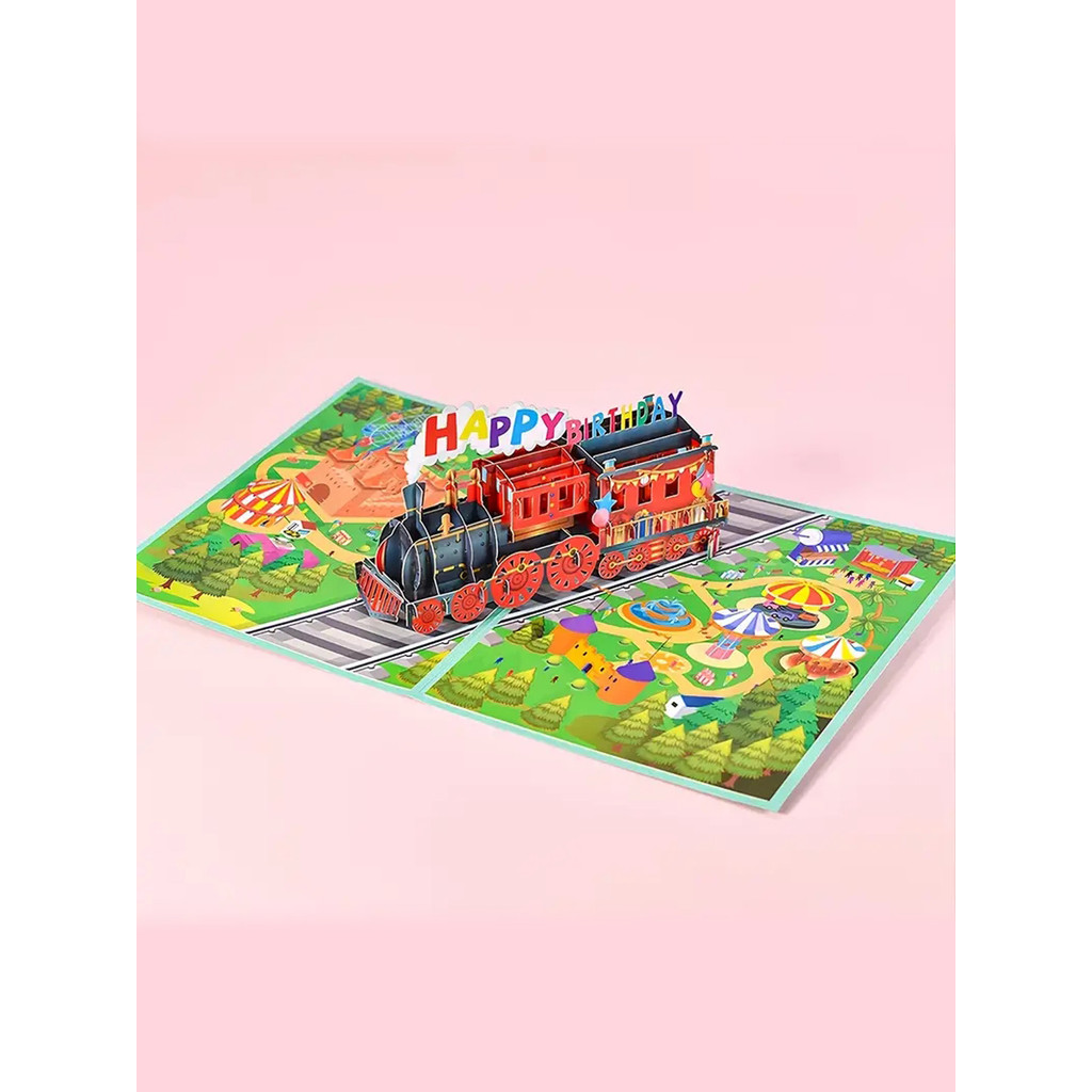 

Pop Up 3D Train Greeting Card Envelope Set for Happy Birthday Postcard Friends Kids Student Birthday Party Gifts