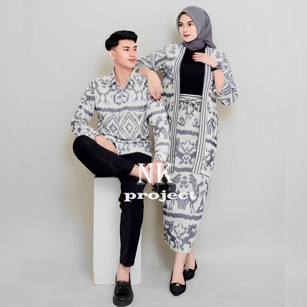 BAJU COUPLE TENUN MADAM WHITE GREY OUTER DAN ROK TENUN NTT BAJU TENUN COUPLE BAJU KONDANGAN PREWEDDI