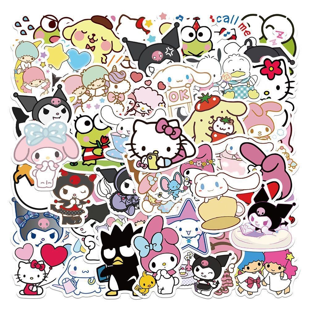 

100PCS Sanrio Hello Kitty Cinnamoroll Melody Kuromi Stickers Waterproof Handbook Sticker Gift Cute Mug Sticker Set Decals