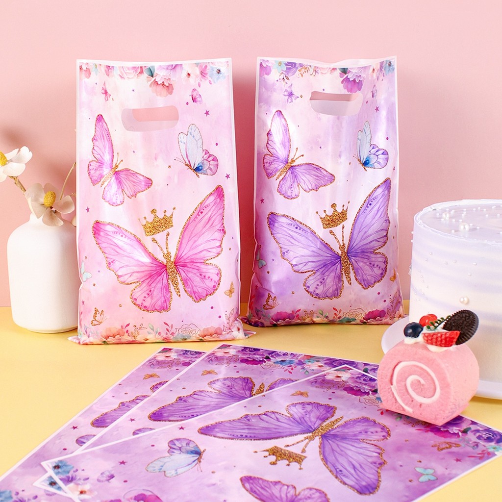 

Pink/Purple Butterfly Gift Bags Plastic Candy Bag Birthday Party Decor Kids Wedding Birthday Baby Shower Party Favors Supplies