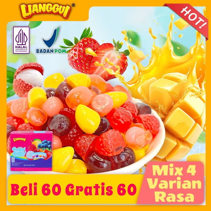 

120pcs Lianggui Permen Jelly Buah 4 Rasa Mangga/Stroberi/Jeruk Kenyal Halal