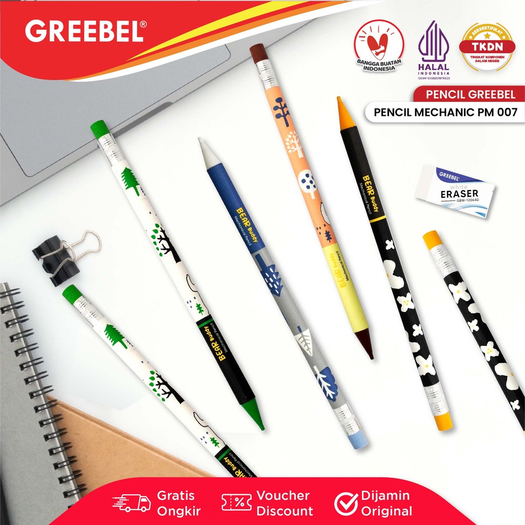 

GREEBEL Pensil Mekanik PM-007 Bear Buddy (1PCS) / Mechanical Pencil Penghapus / Propelling Pencil Mechanic
