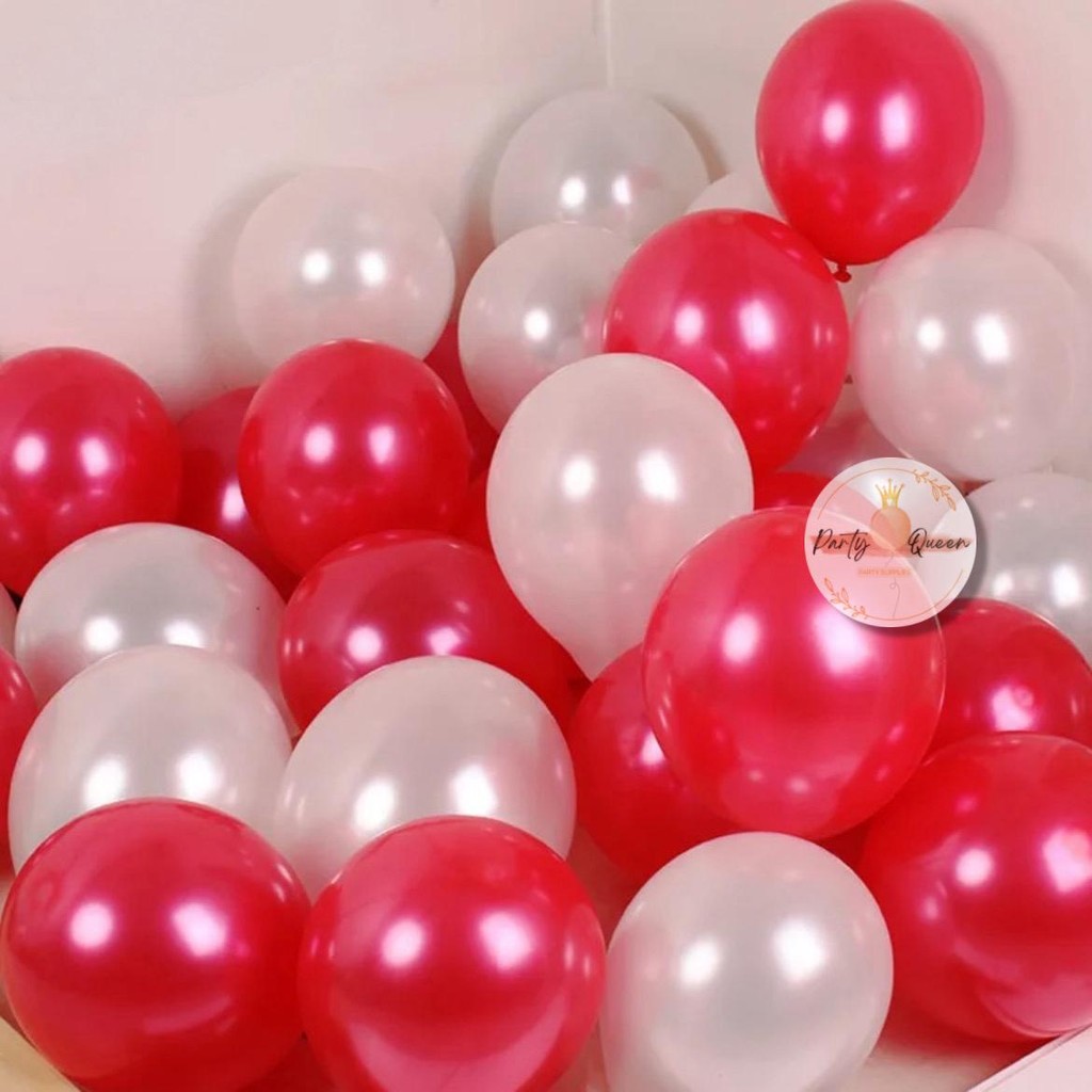 [ ISI 50 PCS ] Balon Latex METALIK Merah Putih / Balon Merah Putih Metalik