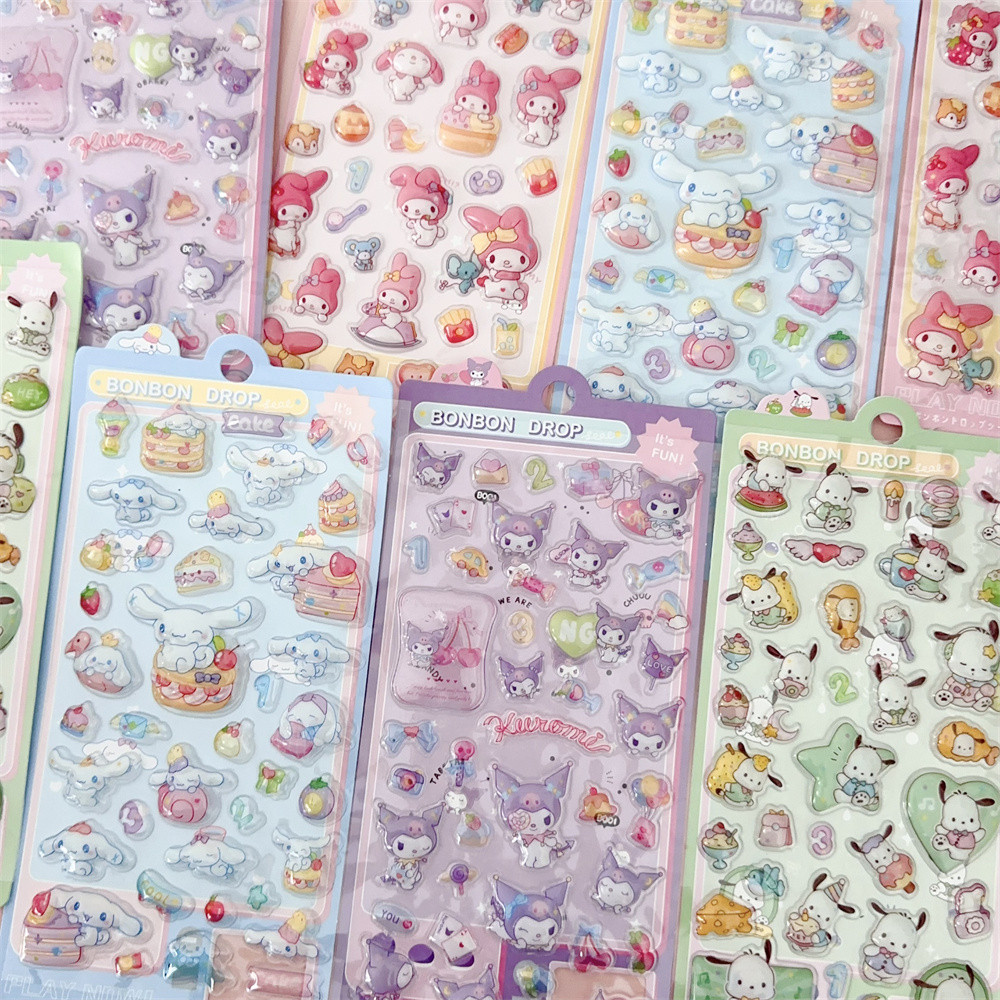 

4pcs Kawaii Sanrio Cartoon Stickers 3D Bubble Decoration Decal Cute Children Reward Puffy Sticker Stationery Supplies Kids Toys
